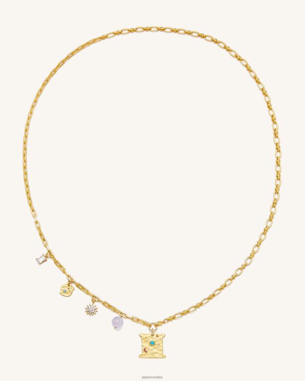 hr JW PEI cosmos square multi charm ogrlica 18-karatno pozlaćeno, tirkizno, višebojni cirkon i ljubičaste perle ogrlica T20BL370