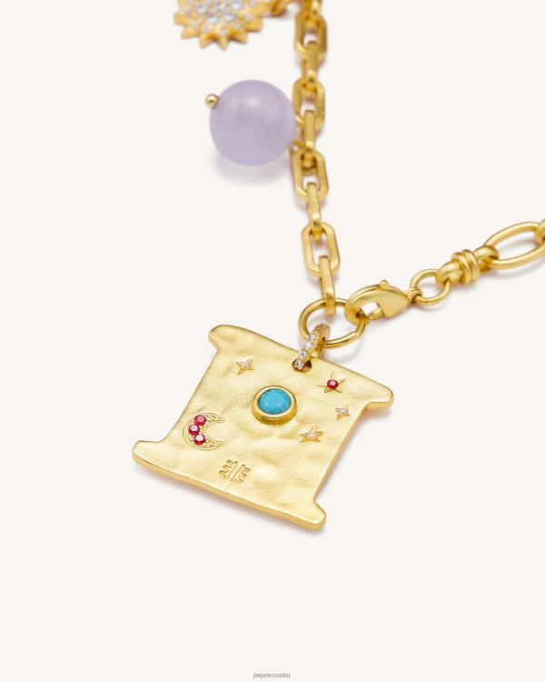 hr JW PEI cosmos square multi charm ogrlica 18-karatno pozlaćeno, tirkizno, višebojni cirkon i ljubičaste perle ogrlica T20BL370